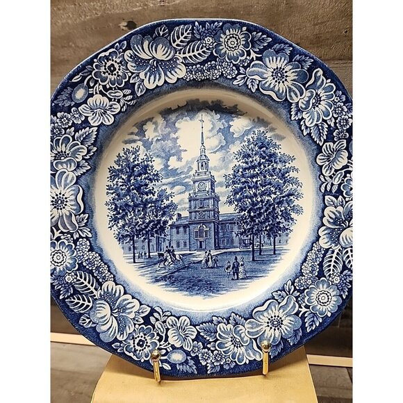 Vintage Staffordshire Ironstone Liberty Blue Independence Hall Dinner Plate  - Picture 2 of 5